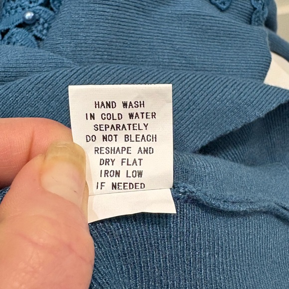 Ember Glamorous Blue Pearl Embellished Dolman Sleeve Sweater Romantic Lace Sz L - Picture 11 of 14